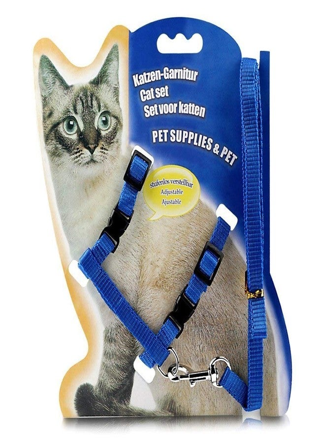 Pups&Pets Cat Harness Leash Set - Adjustable Nylon Harness Strap Collar with Leash Set for Small Pet Walking - Plain (Blue) - Image 1